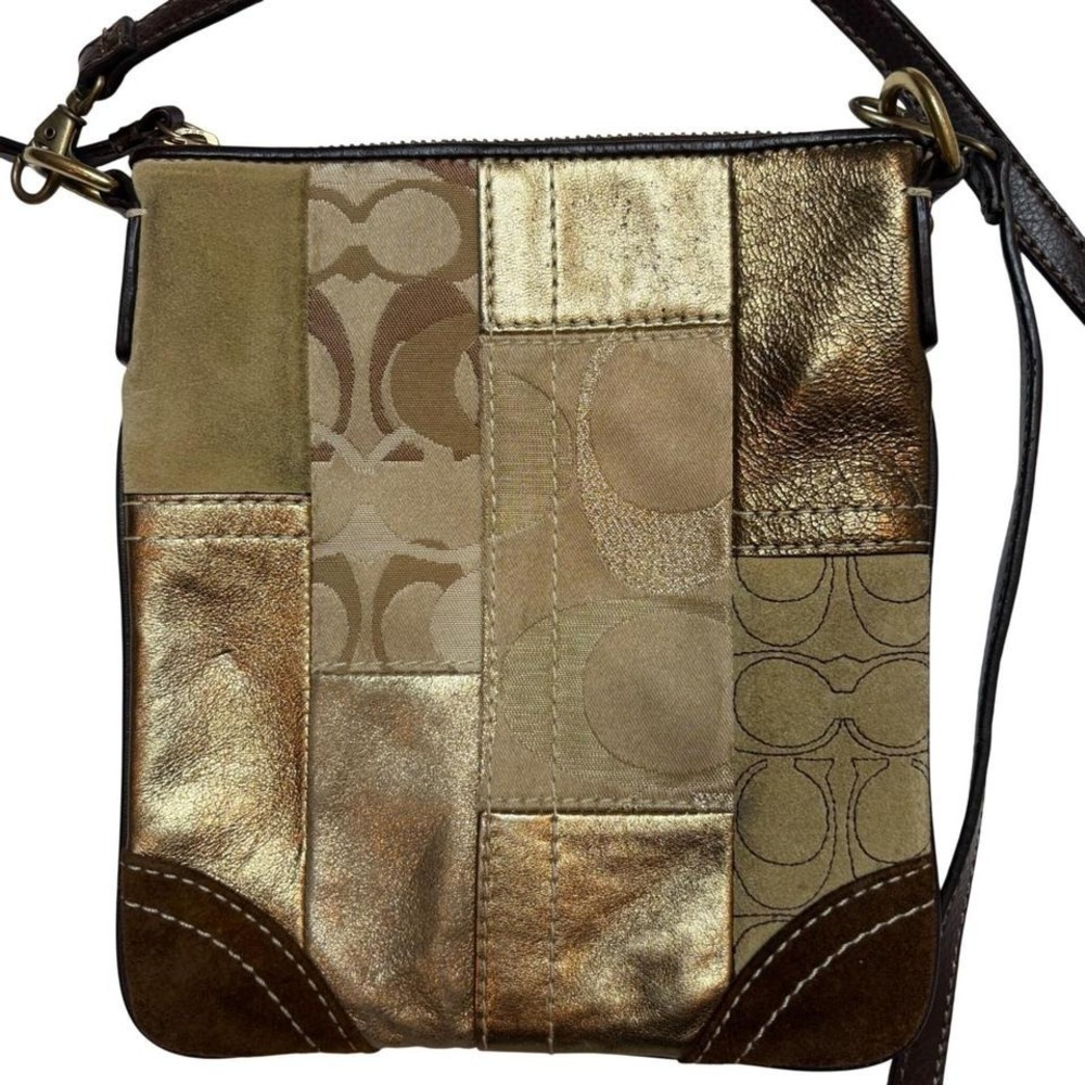 Vintage Coach Y2K Gold Patchwork Crossbody Bag 2000s - Picture 3 of 8